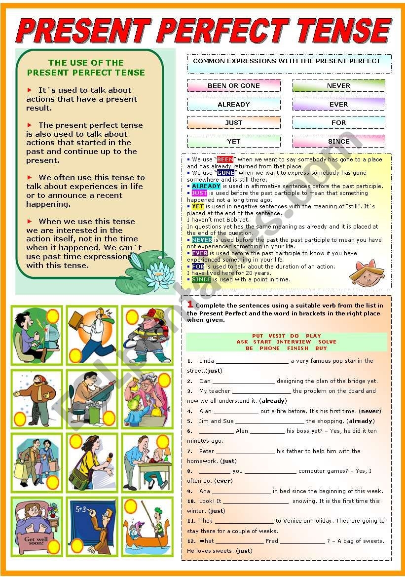 THE PRESENT PERFECT TENSE GRAMMAR AND EXERCISES TWO PAGES ESL Worksheet By Katiana