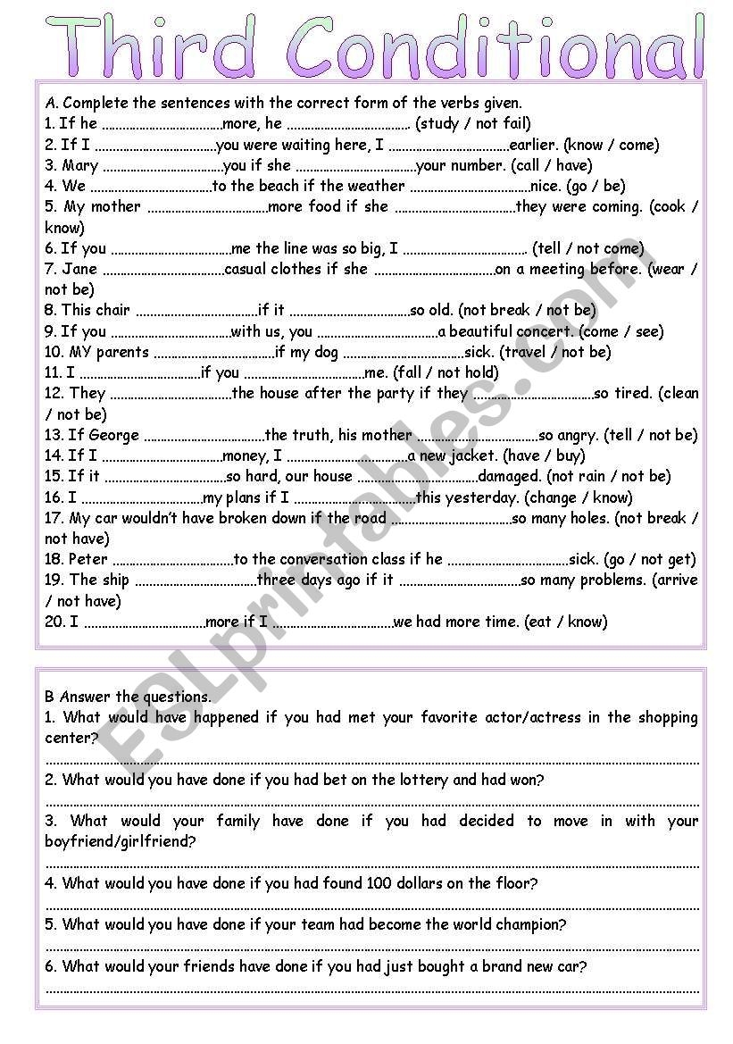 Grammar Worksheet Third Conditional