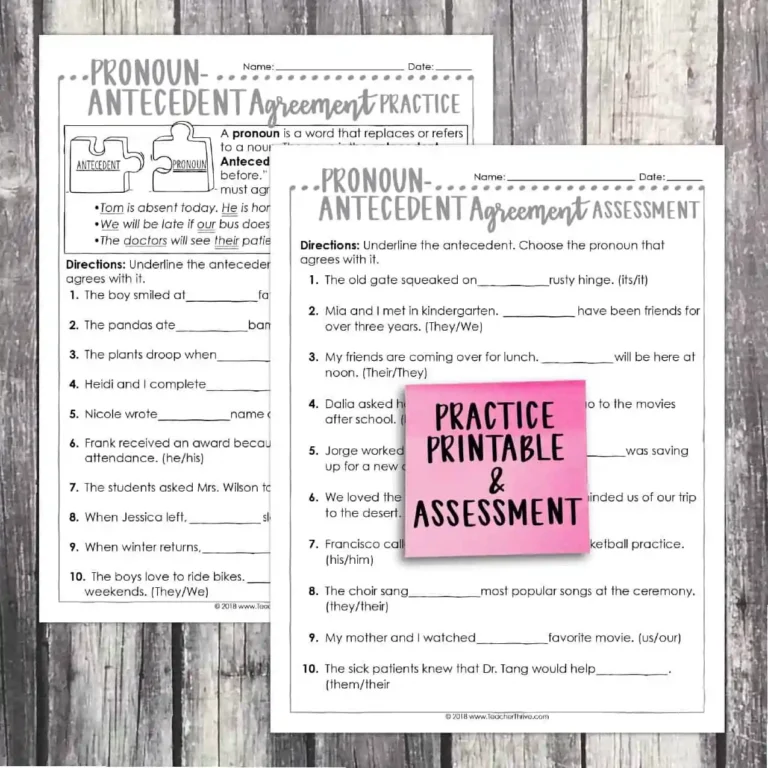 Third Grade Grammar Pronoun Antecedent Agreement Teacher Thrive