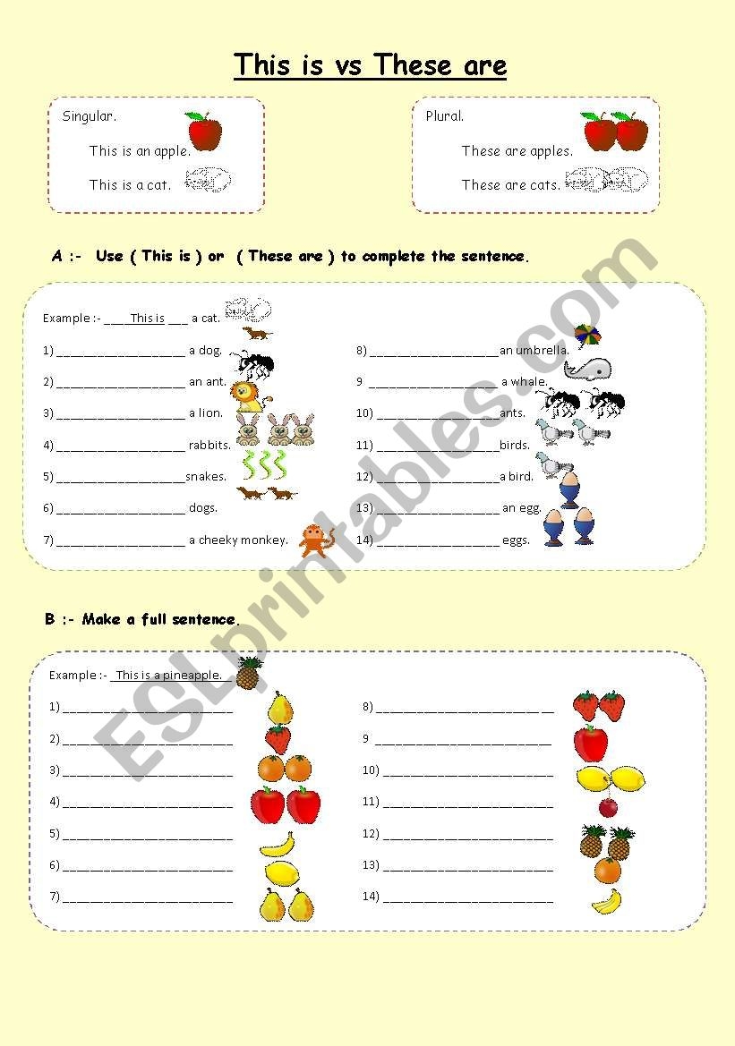 This Is vs These Are ESL Worksheet By Dameon