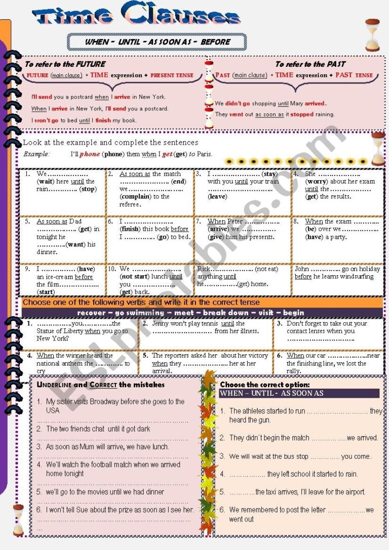Time Linkers ESL Worksheet By Aleia