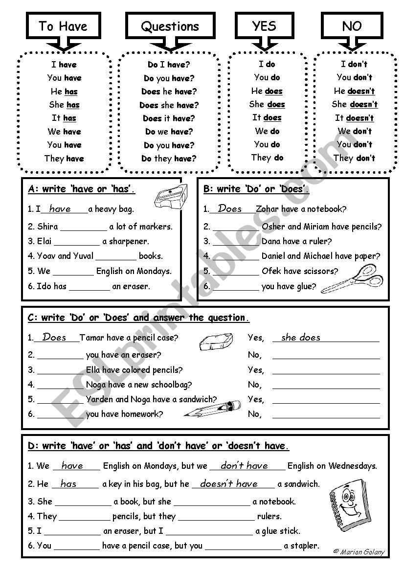 Have And Has Grammar Worksheets