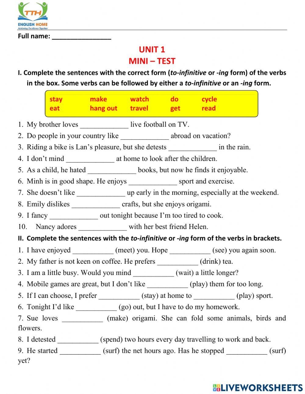 To Infinitives Free Interactive Worksheets 1269634 To Infinitives Free Interactive Worksheets 1269634