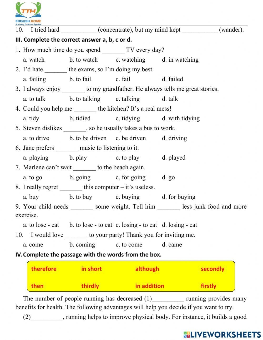 Infinitive Grammar Worksheets