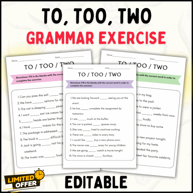 TO TOO TWO Grammar Exercise Worksheets Editable PPT And PDF Made By Teachers