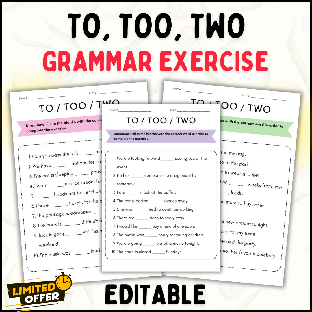 TO TOO TWO Grammar Exercise Worksheets Editable PPT And PDF Made By Teachers TO TOO TWO Grammar Exercise Worksheets Editable PPT And PDF Made By Teachers