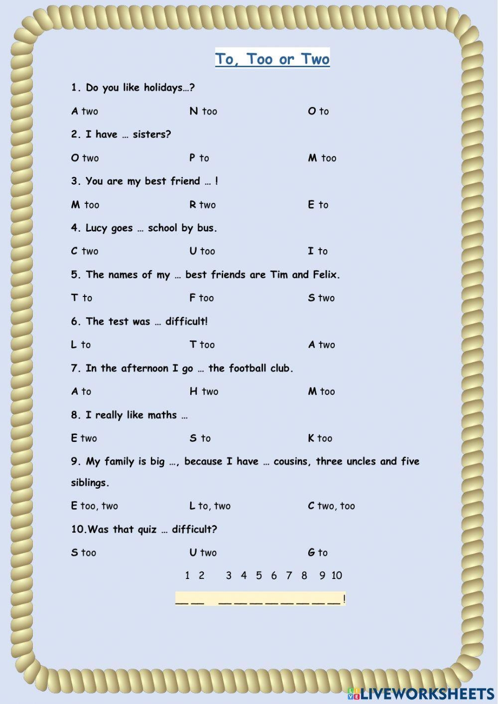 To Two Or Too Free Interactive Worksheets 1725958 To Two Or Too Free Interactive Worksheets 1725958