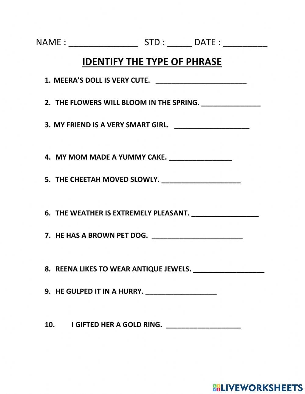 Types Of Phrases Free Interactive Worksheets 1230167 Types Of Phrases Free Interactive Worksheets 1230167