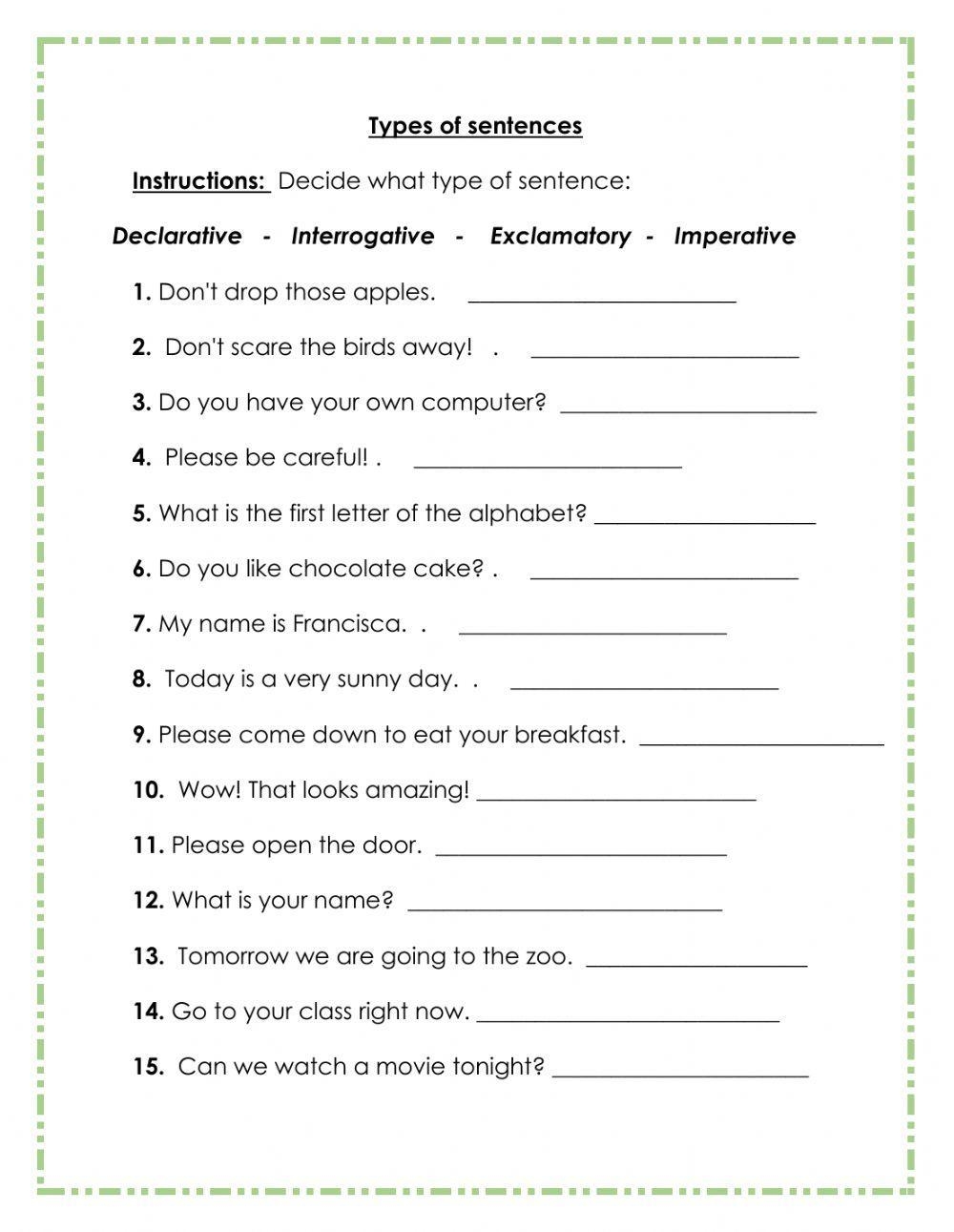 Types Of Senten Free Interactive Worksheets 320225