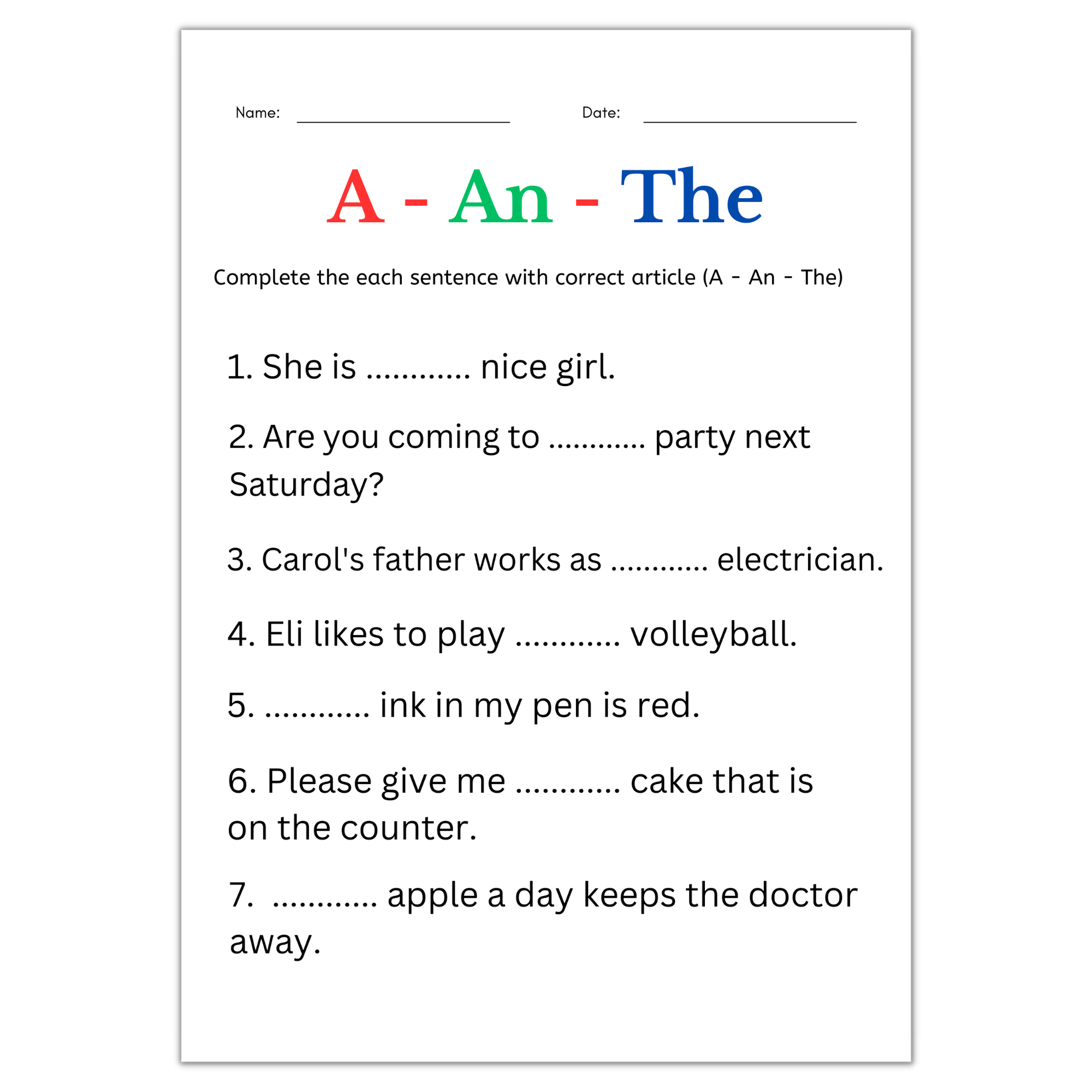 Use Of A An The Articles Activities Worksheet Grammar A An The Exercises Made By Teachers