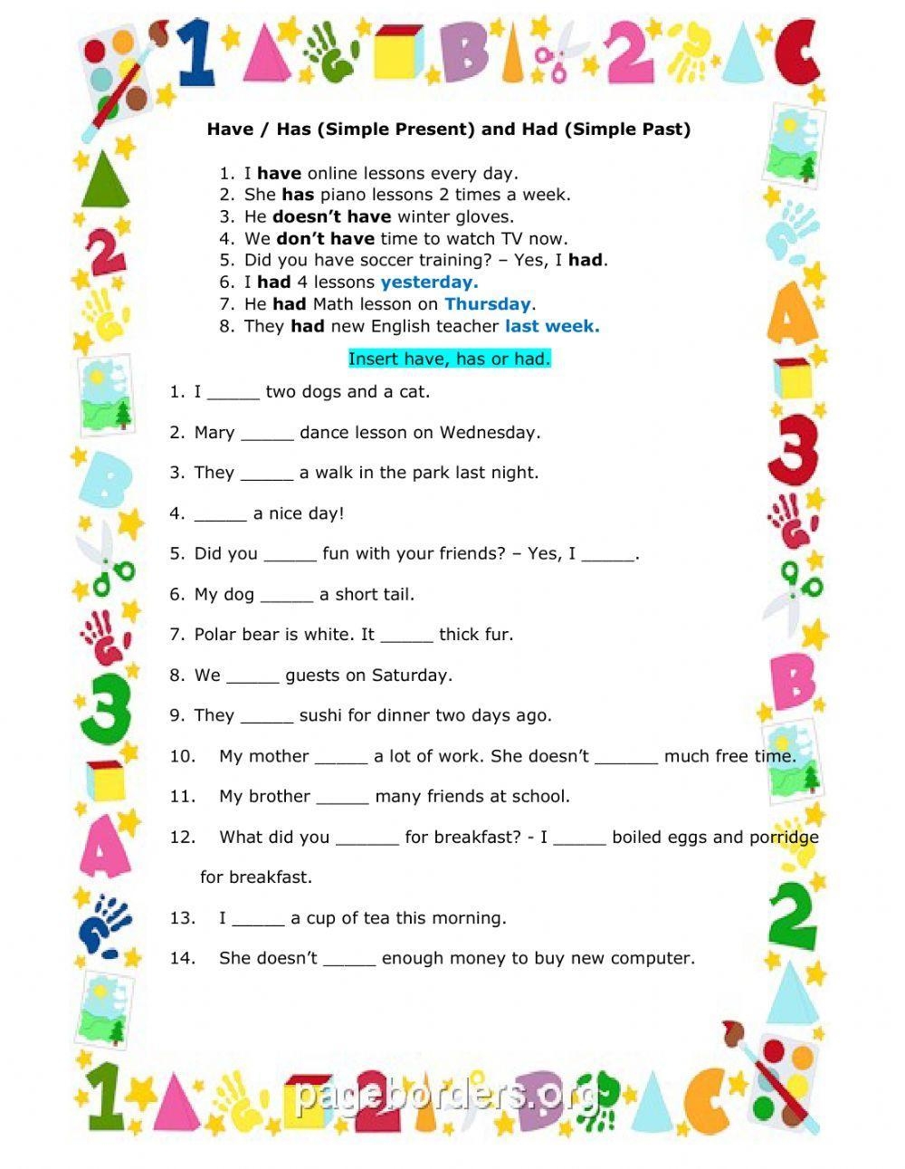 Have Had Has Grammar Worksheet Have Had Has Grammar Worksheet