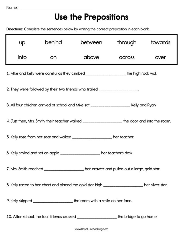 Use The Prepositions Worksheet Have Fun Teaching