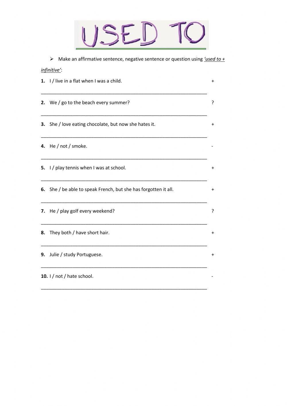 Used To Exercis Free Interactive Worksheets 343142