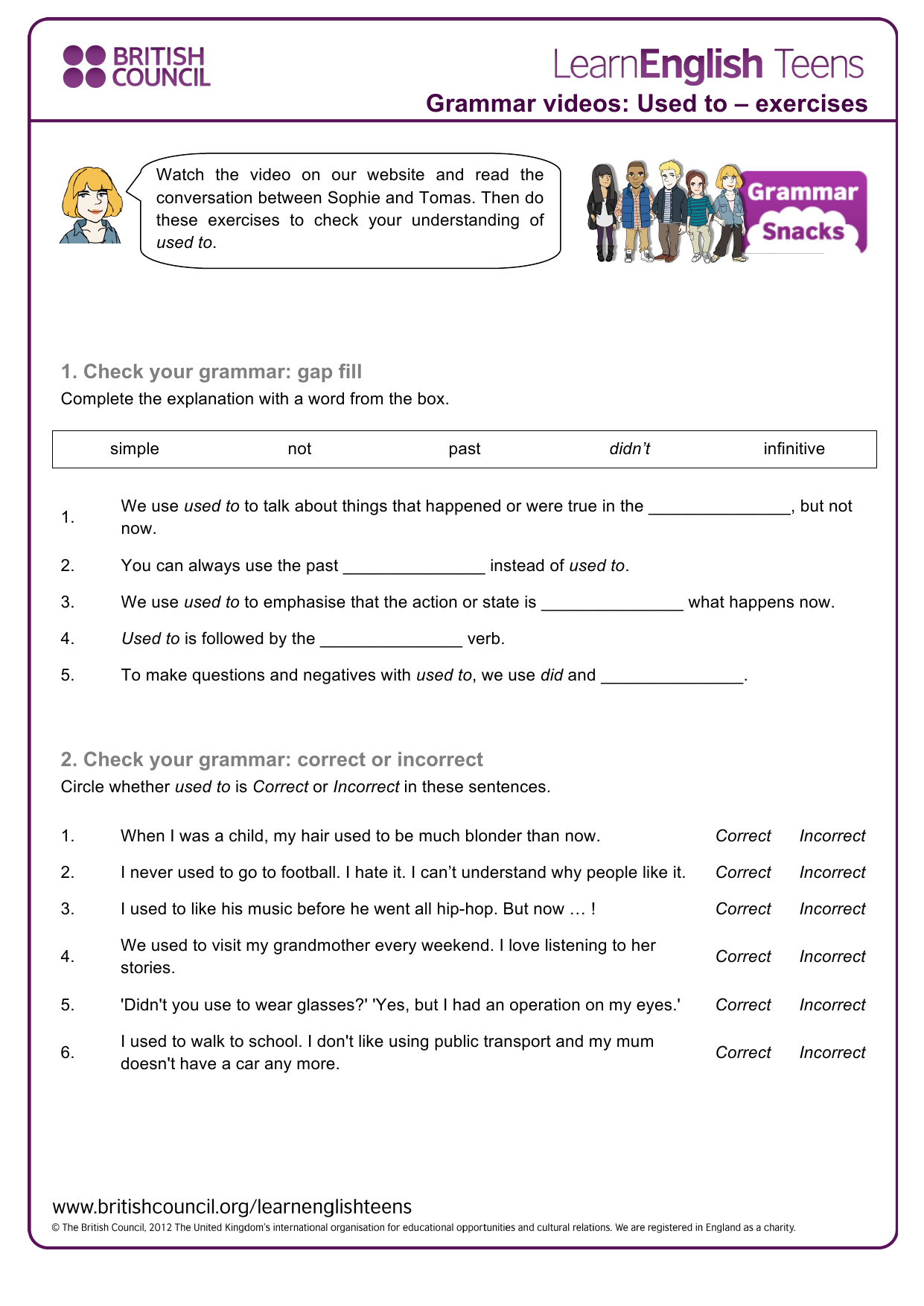 Used To Grammar Exercises Worksheet