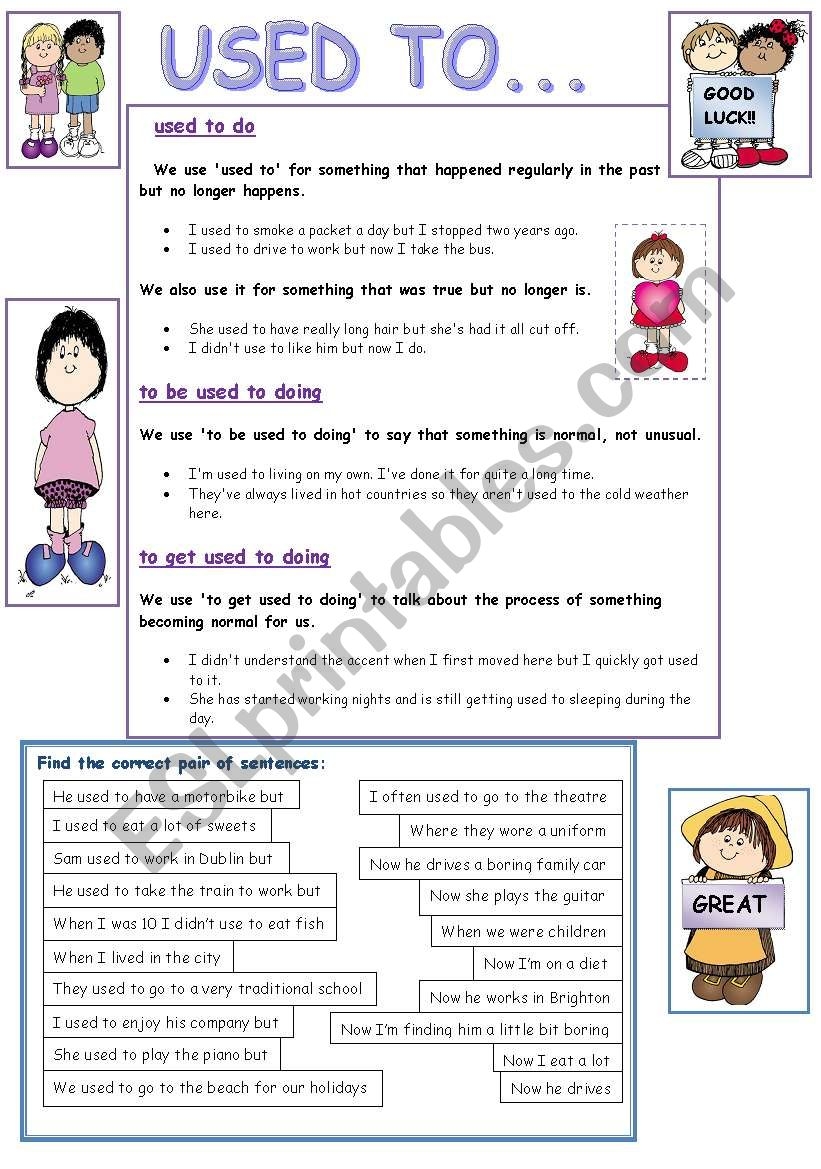 USED TO GRAMMAR U0026 PRACTICE ESL Worksheet By Nikabike