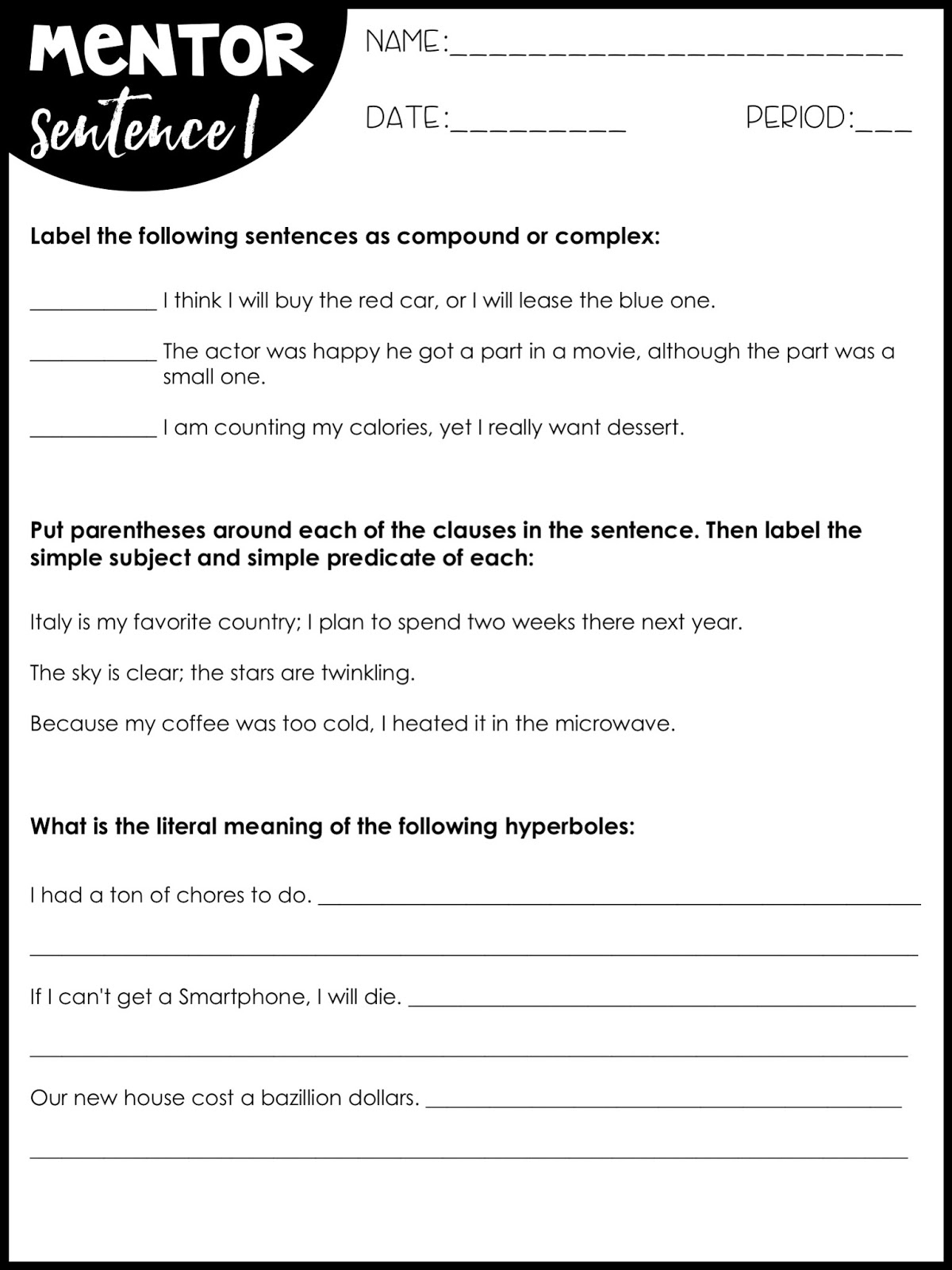 Using Mentor Sentences To Teach Grammar In Middle School The Hungry Teacher Using Mentor Sentences To Teach Grammar In Middle School The Hungry Teacher
