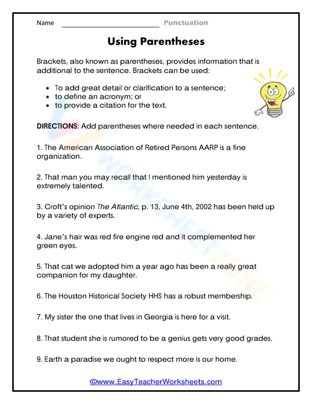 Using Parentheses Worksheet Using Parentheses Worksheet
