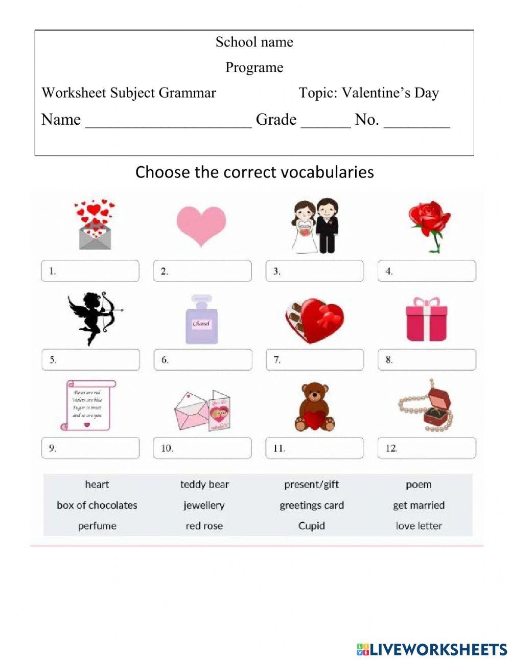 Valentine Day E Free Interactive Worksheets 1902033