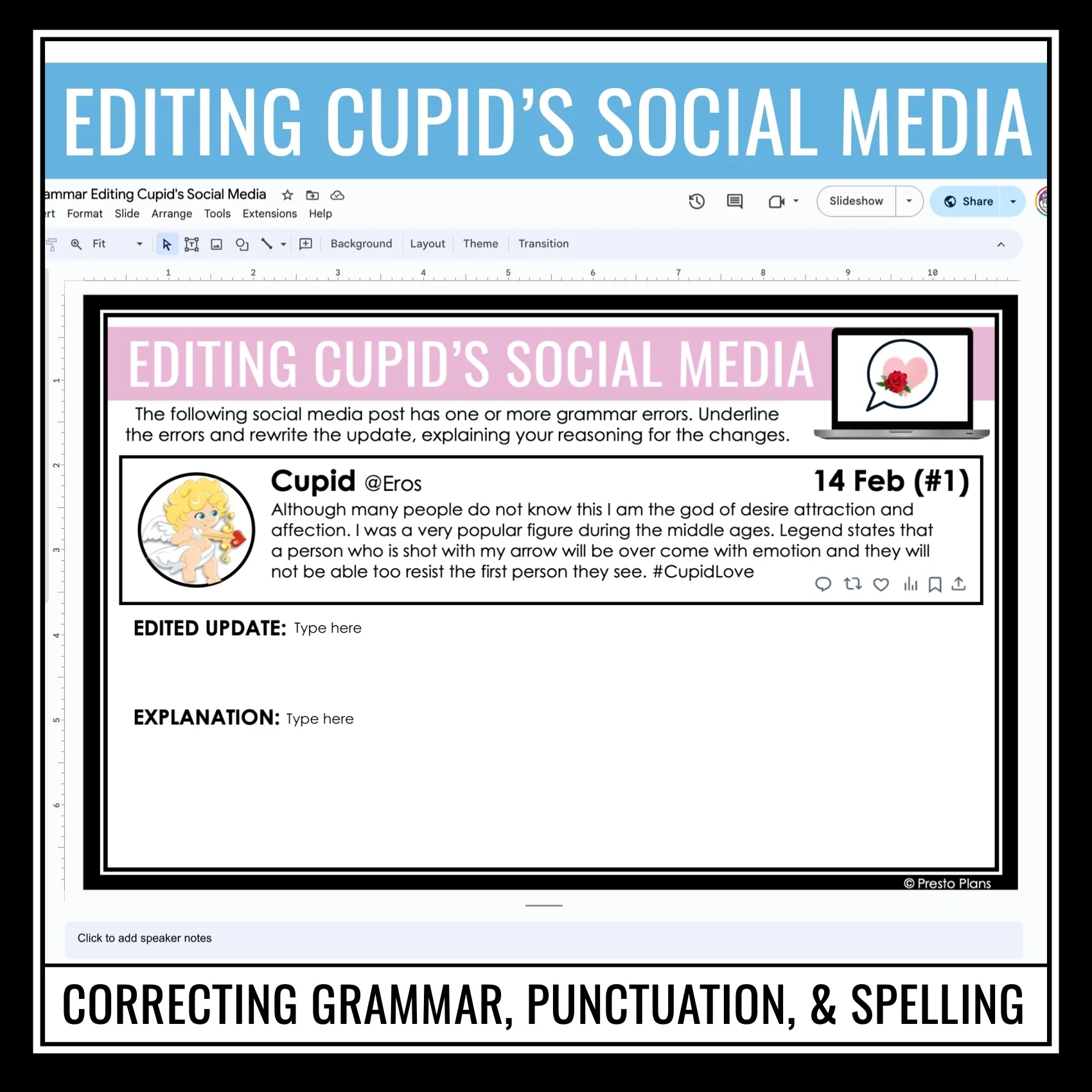 Valentine s Day Digital Grammar Activity Editing Errors In Cupid s 