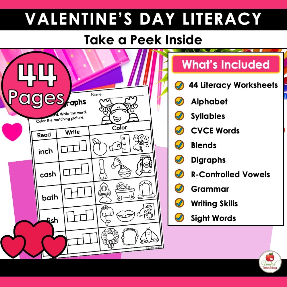 Valentine s Day Literacy Activities 1st Grade Packet United Teaching