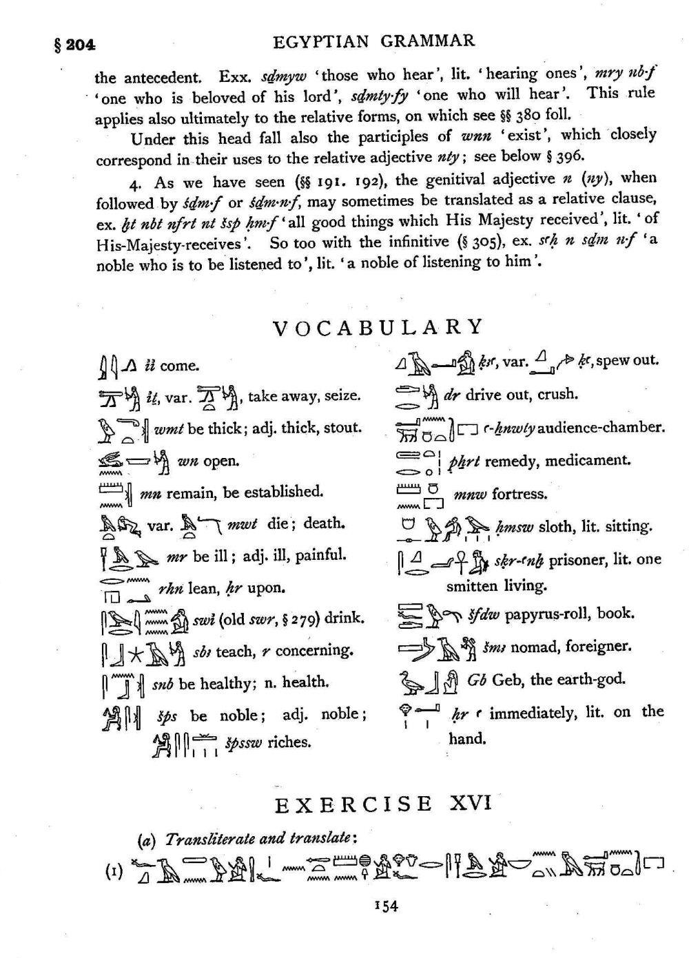 VAN WYK NOTE Middle Egyptian Grammar Exercises And Answers Lesson XVI