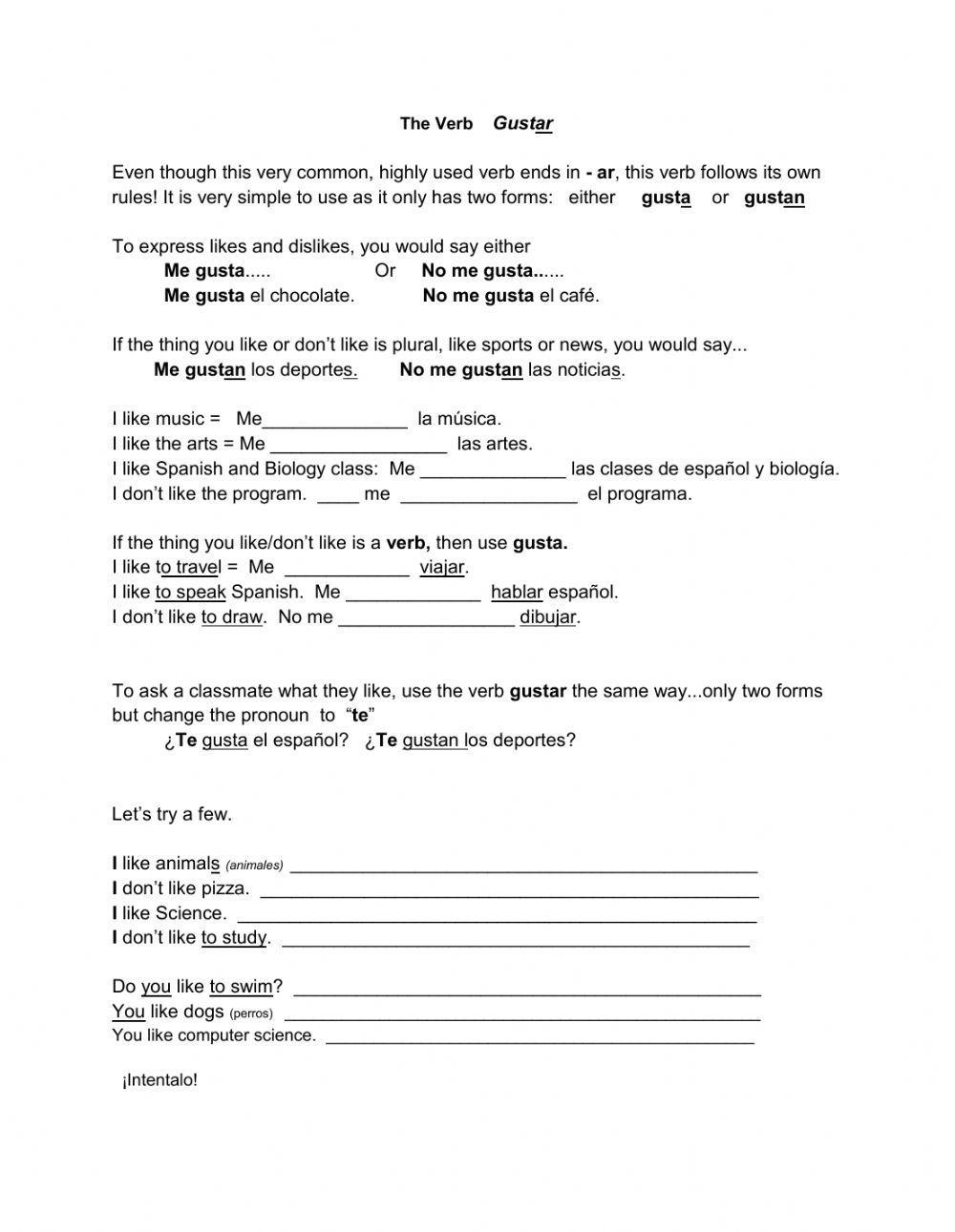 Verb Gustar Free Interactive Worksheets 605227