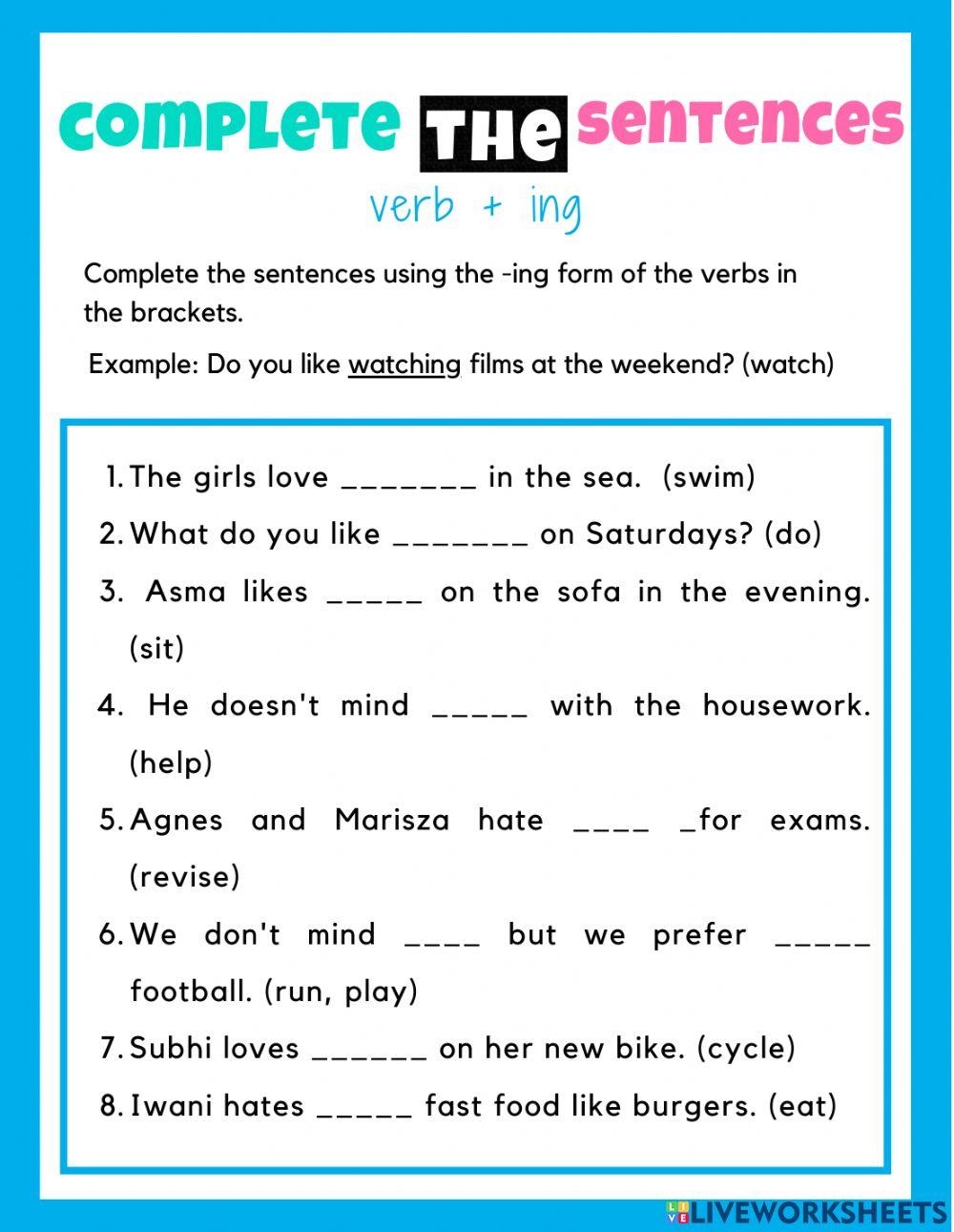 Ing Grammar Worksheets