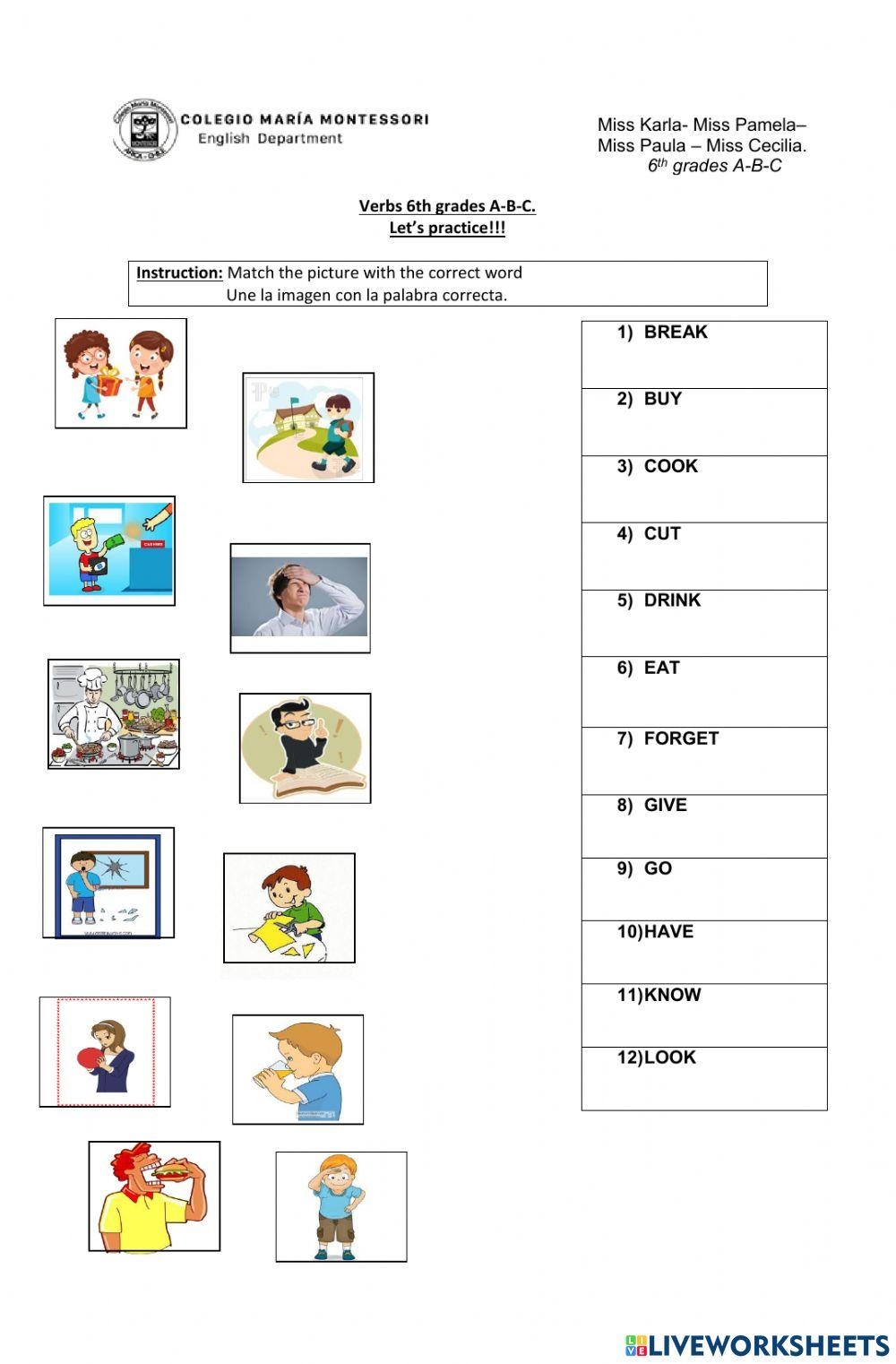 Verb List 6th G Free Interactive Worksheets 900311