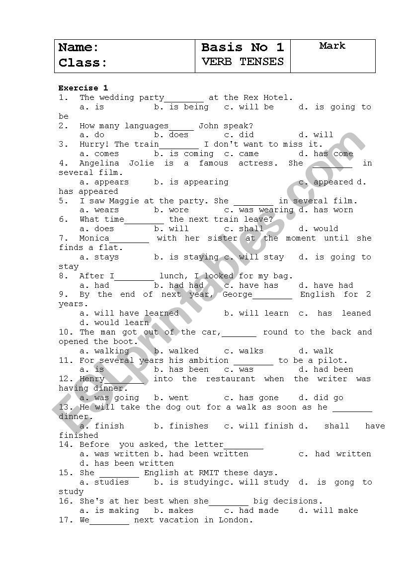 Verb Tense Exercises With Answers ESL Worksheet By Triet612 Verb Tense Exercises With Answers ESL Worksheet By Triet612