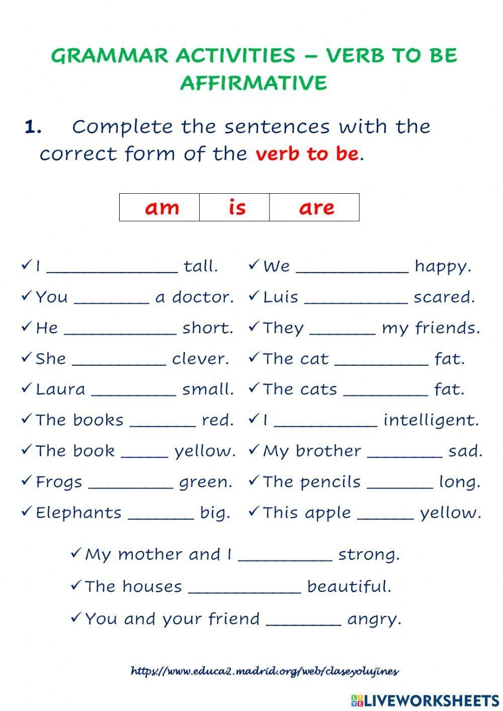 Verb To Be Af Free Interactive Worksheets 1385866