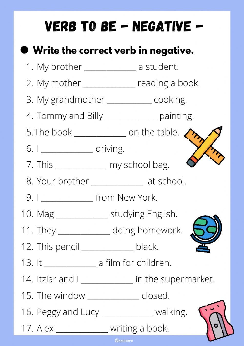 Verb To Be Neg Free Interactive Worksheets 5831331