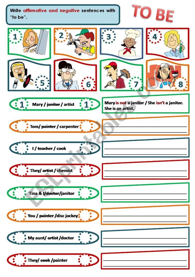 VERB TO BE NEGATIVE FORM ESL Worksheet By Evelinamaria