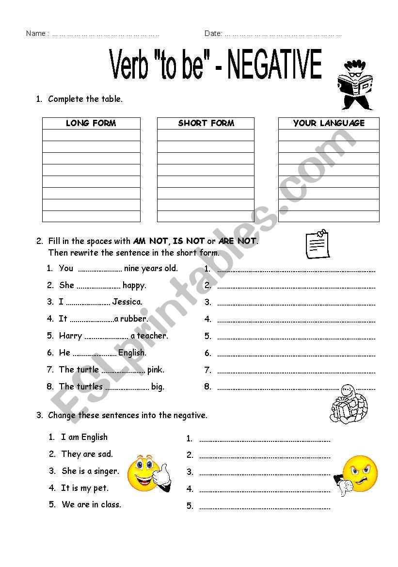 VERB TO BE NEGATIVE present Simple ESL Worksheet By Nattie