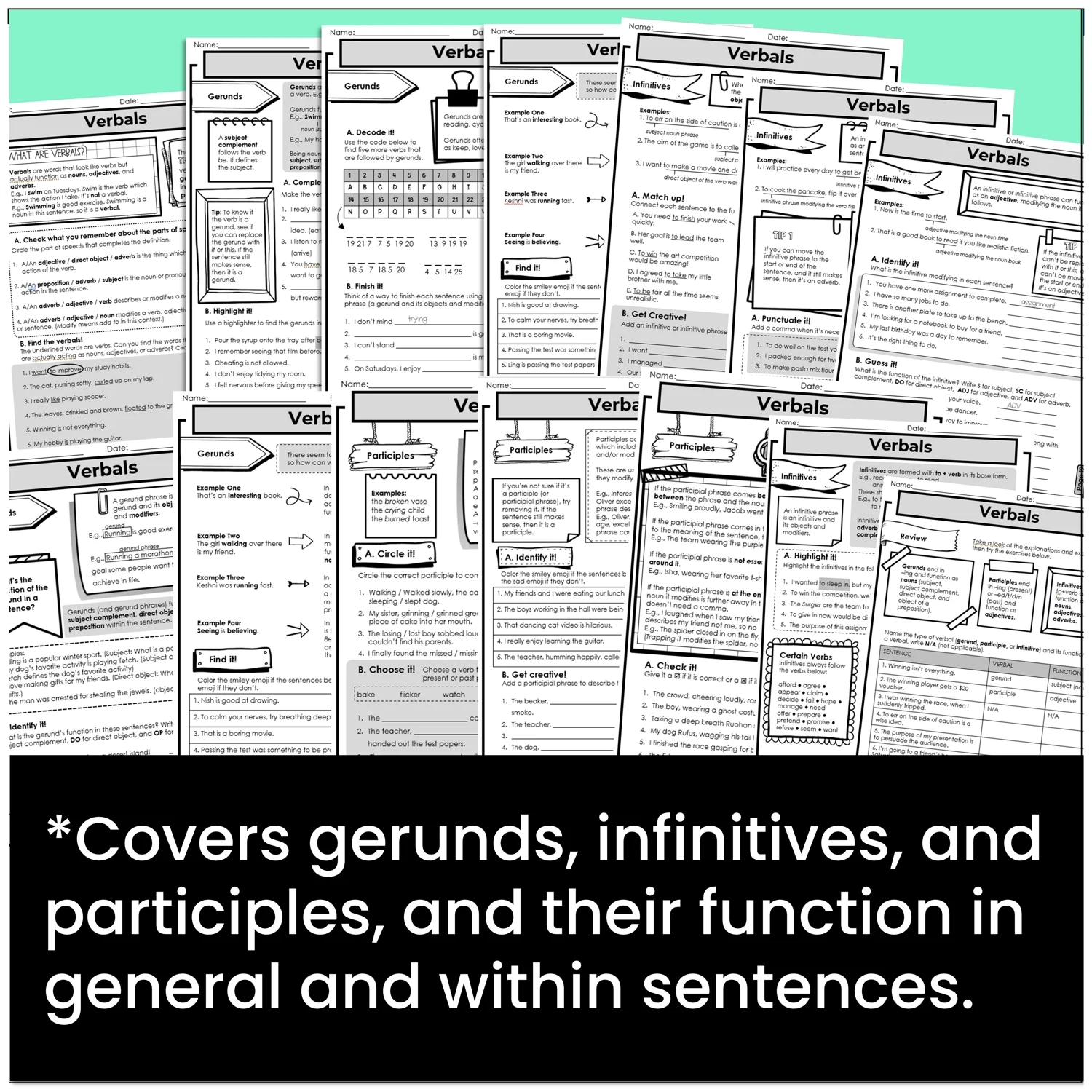 Verbals Worksheets Grammar Digital Gerunds Participles Functions 8th Grade ELA Verbals Worksheets Grammar Digital Gerunds Participles Functions 8th Grade ELA