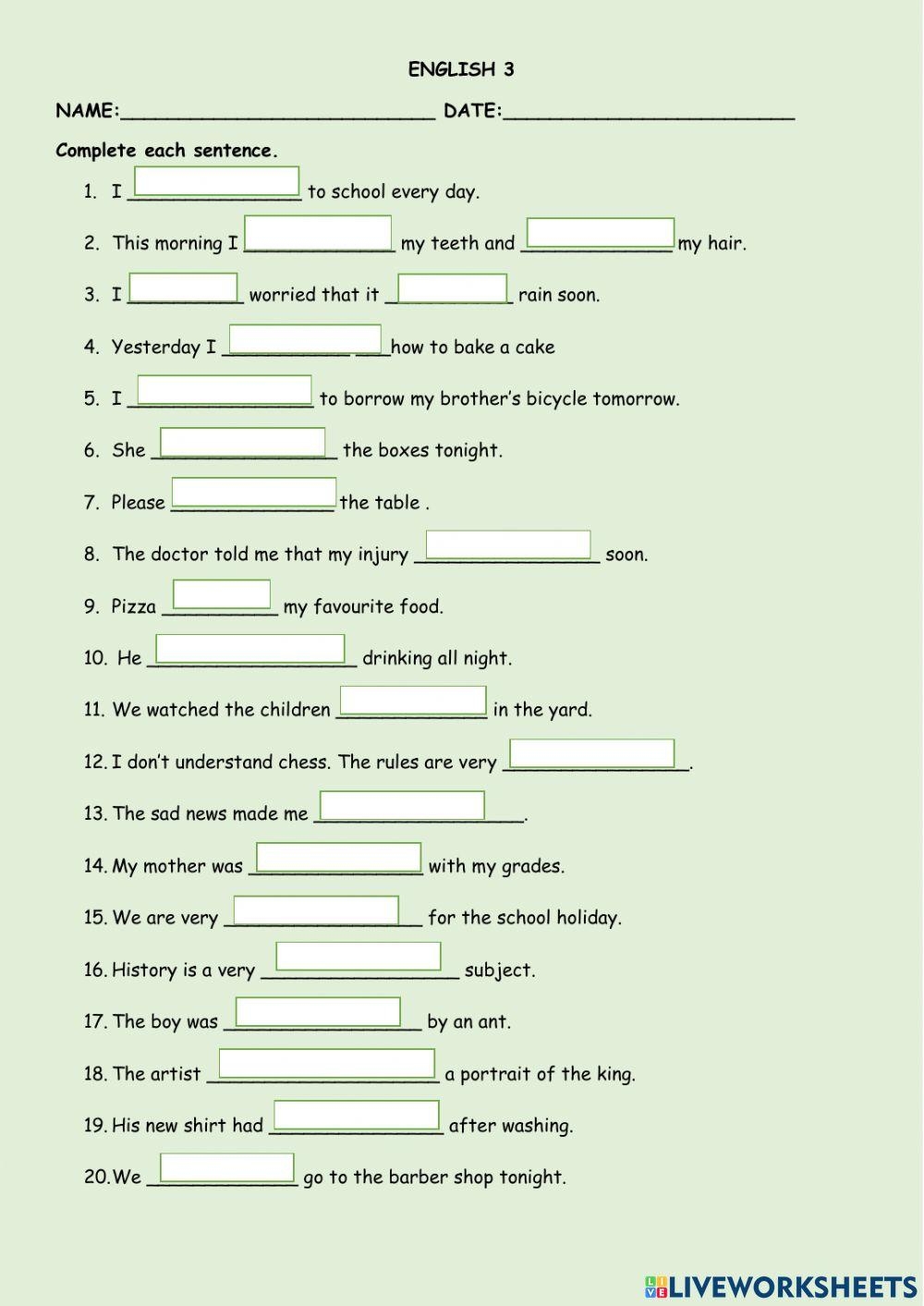 Verbs And Syntax Free Interactive Worksheets 1994658