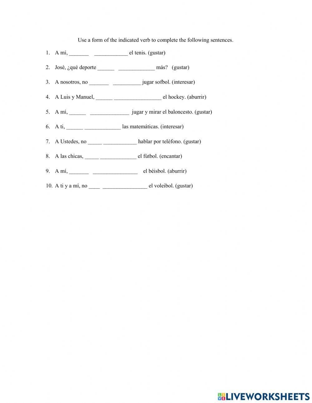 Verbs Like Gust Free Interactive Worksheets 1794772