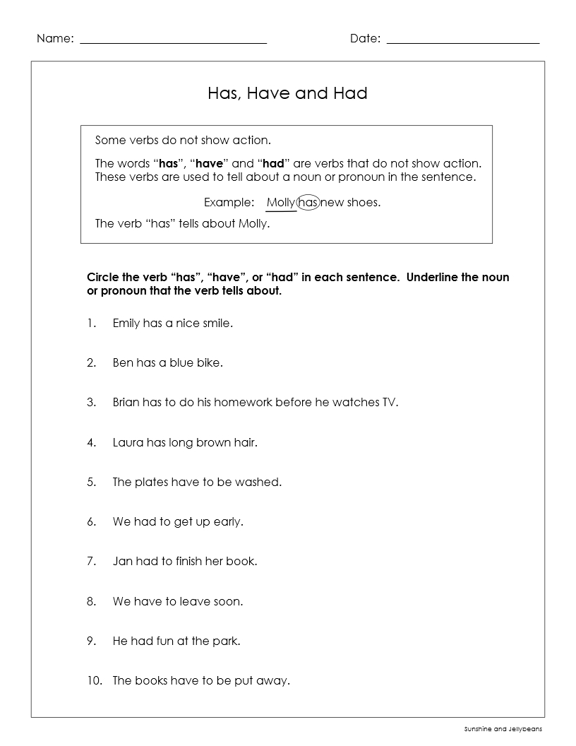 Verbs Practice has have had 3 Worksheets Grades 1 2 Made By Teachers Verbs Practice has have had 3 Worksheets Grades 1 2 Made By Teachers