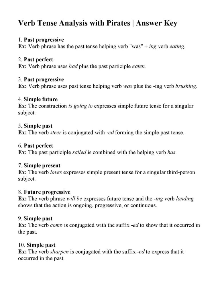 Verbs Tense Analysis Answers