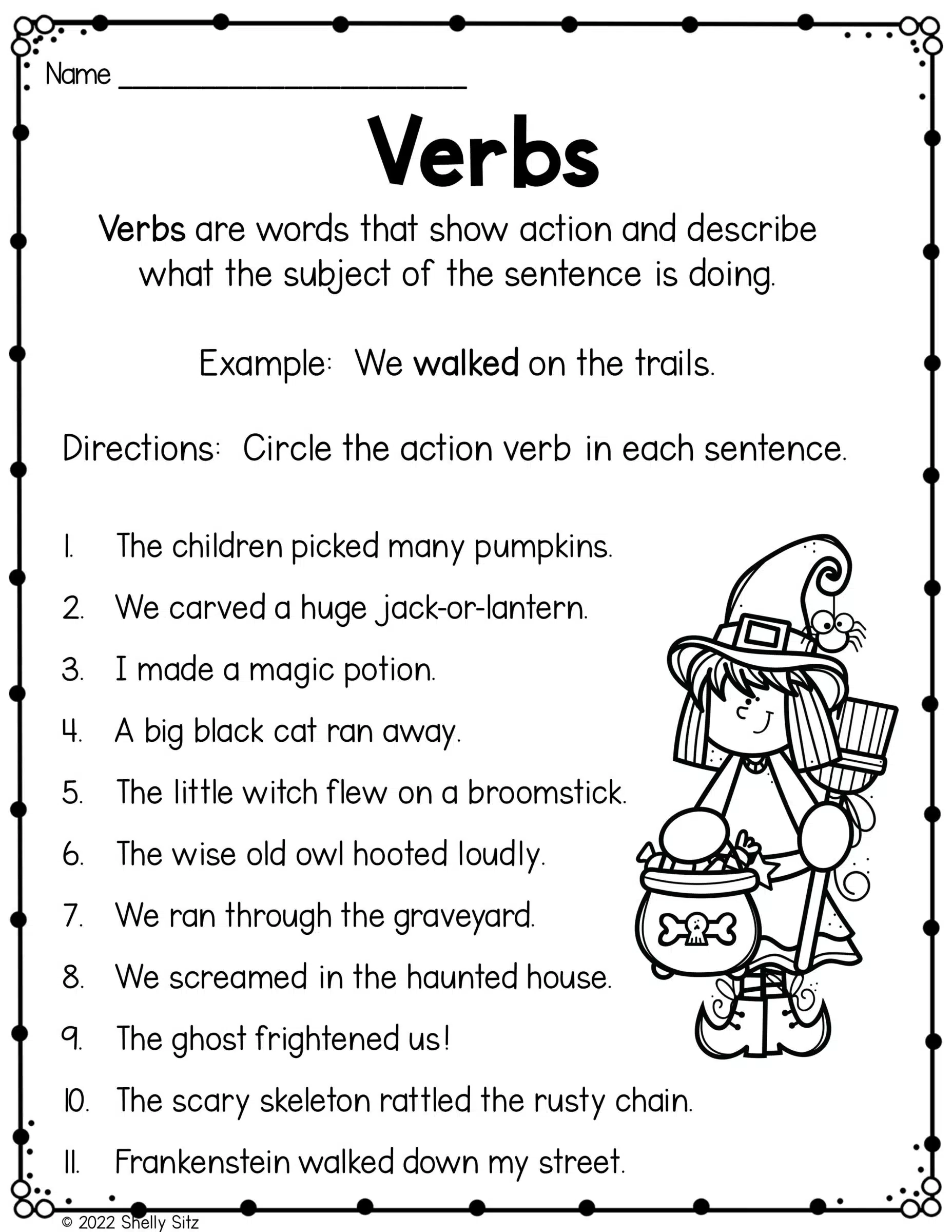 Verbs Worksheet Using Halloween Sentences Second Grade Teaching Blog