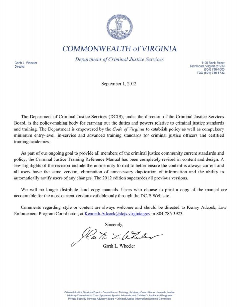 Virginia Criminal Justice Training Reference Manual