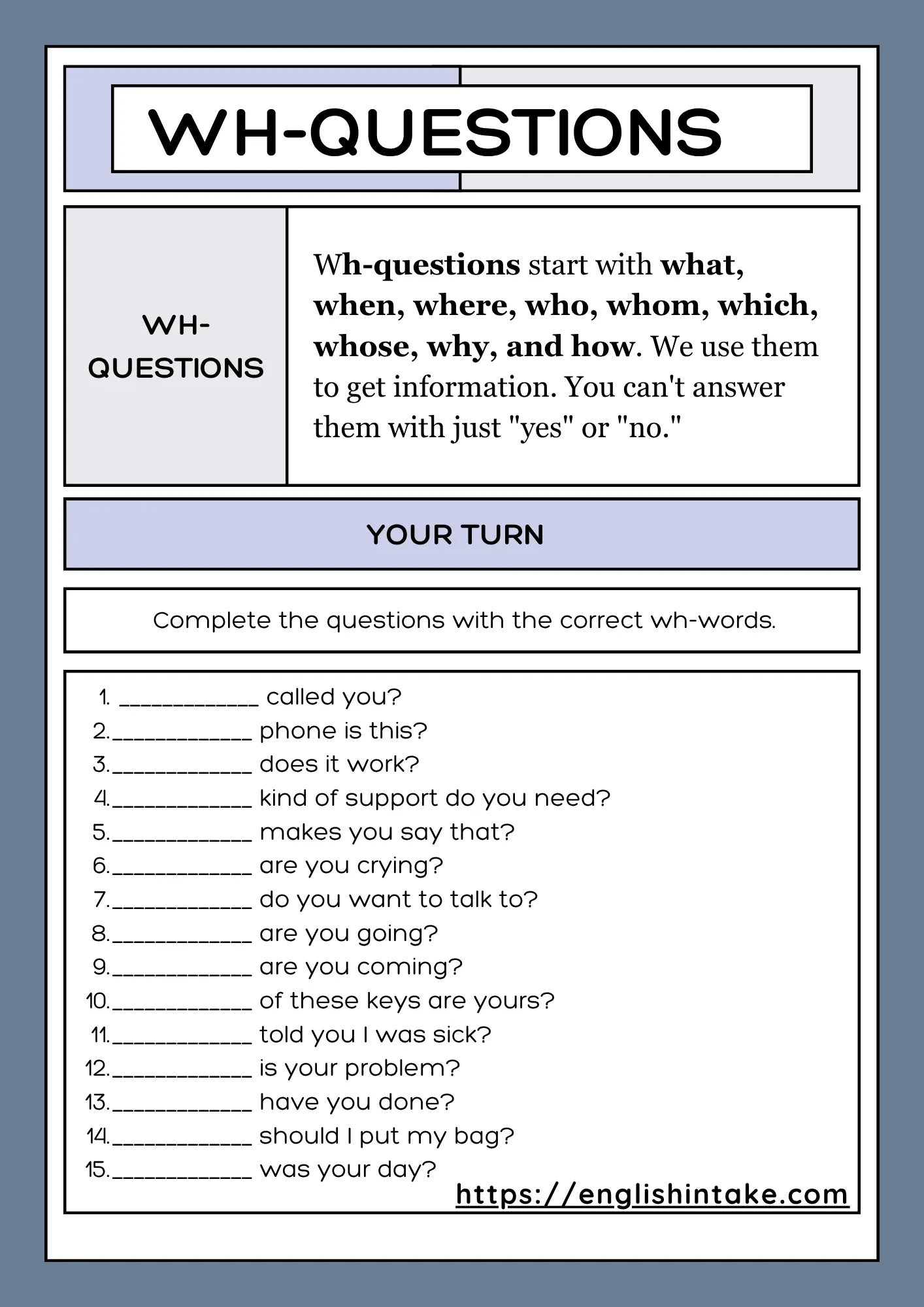 Wh questions Exercises With Answers Wh questions Exercises With Answers