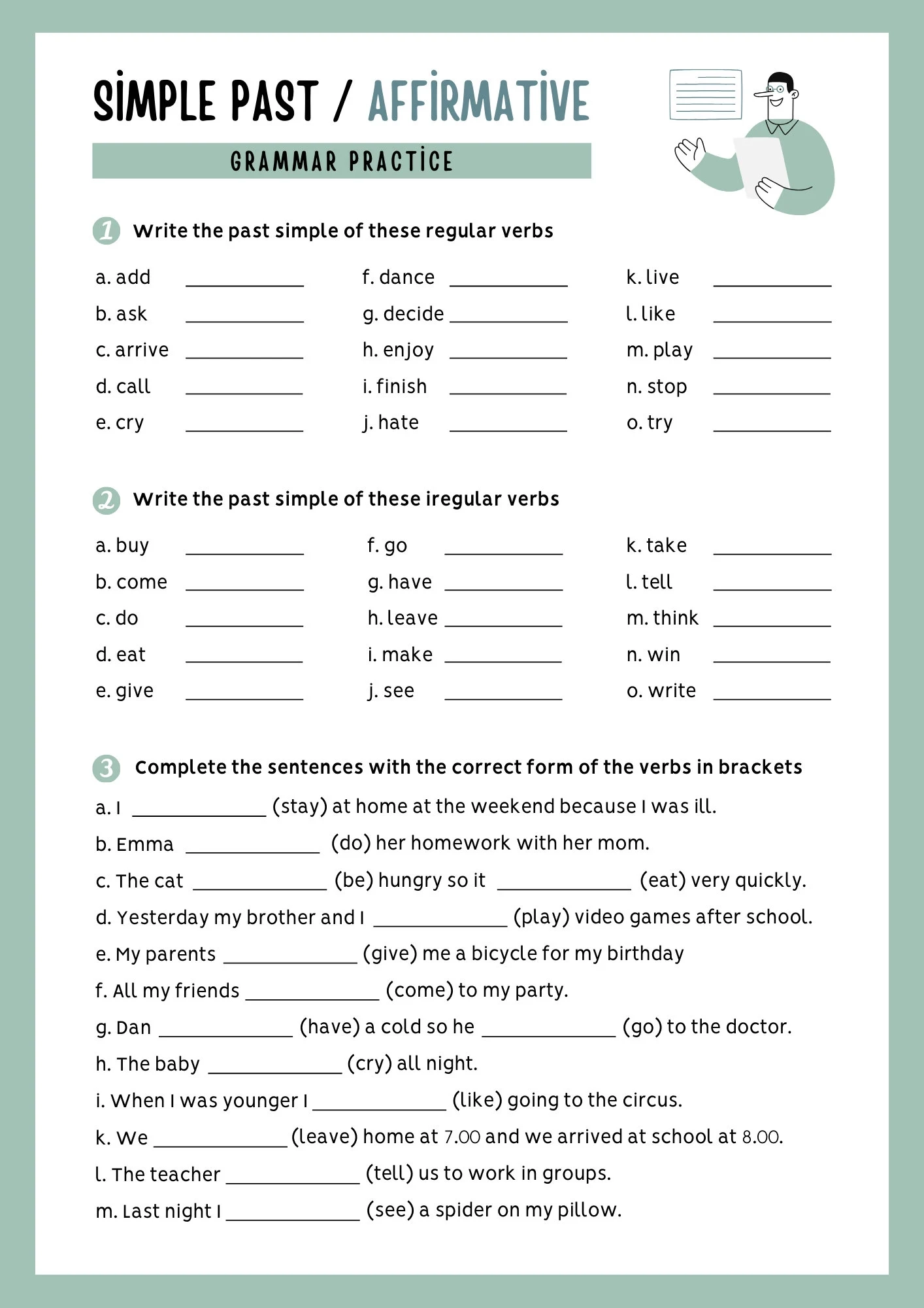 White Pastel Green Simple Past Grammar Practice Worksheet A4 10 Pages Etsy White Pastel Green Simple Past Grammar Practice Worksheet A4 10 Pages Etsy