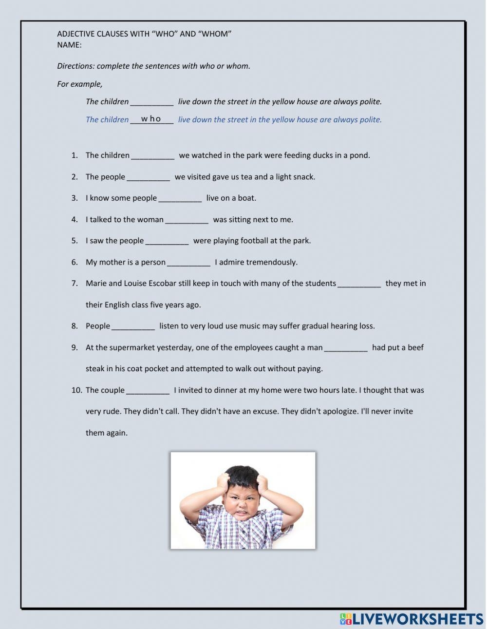 Who Or Whom Free Interactive Worksheets 2205498
