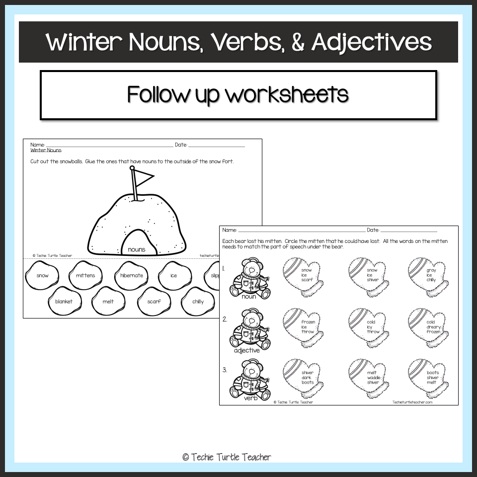Winter Grammar Nouns Verbs Adjectives Parts Of Speech Center Activities Made By Teachers