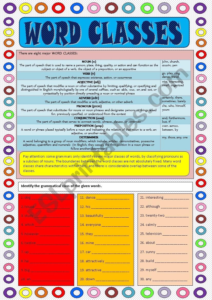 Word Classes ESL Worksheet By Mar lia Gomes Word Classes ESL Worksheet By Mar lia Gomes