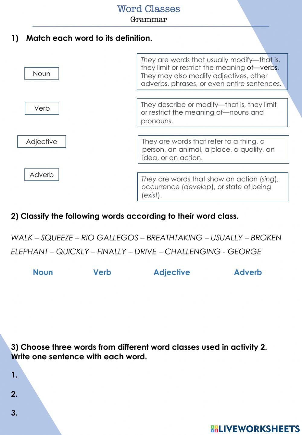 Word Classes Free Interactive Worksheets 746295 Word Classes Free Interactive Worksheets 746295