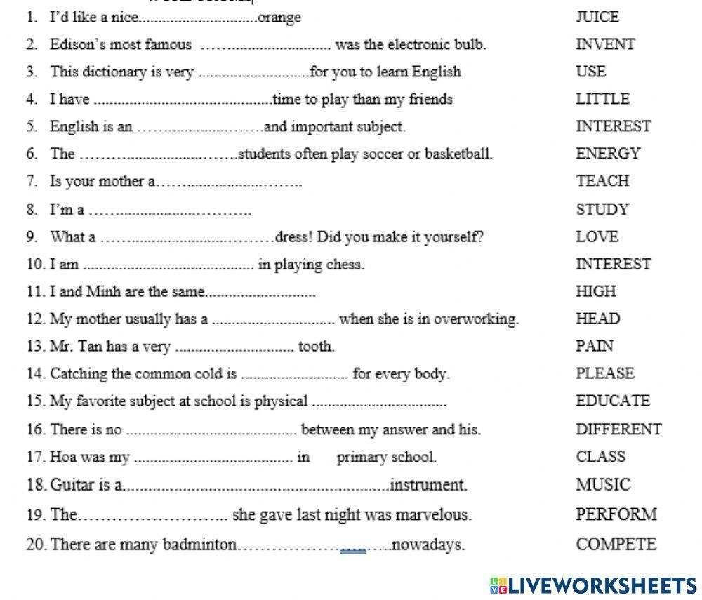 Word Forms Grad Free Interactive Worksheets 1283869 Word Forms Grad Free Interactive Worksheets 1283869