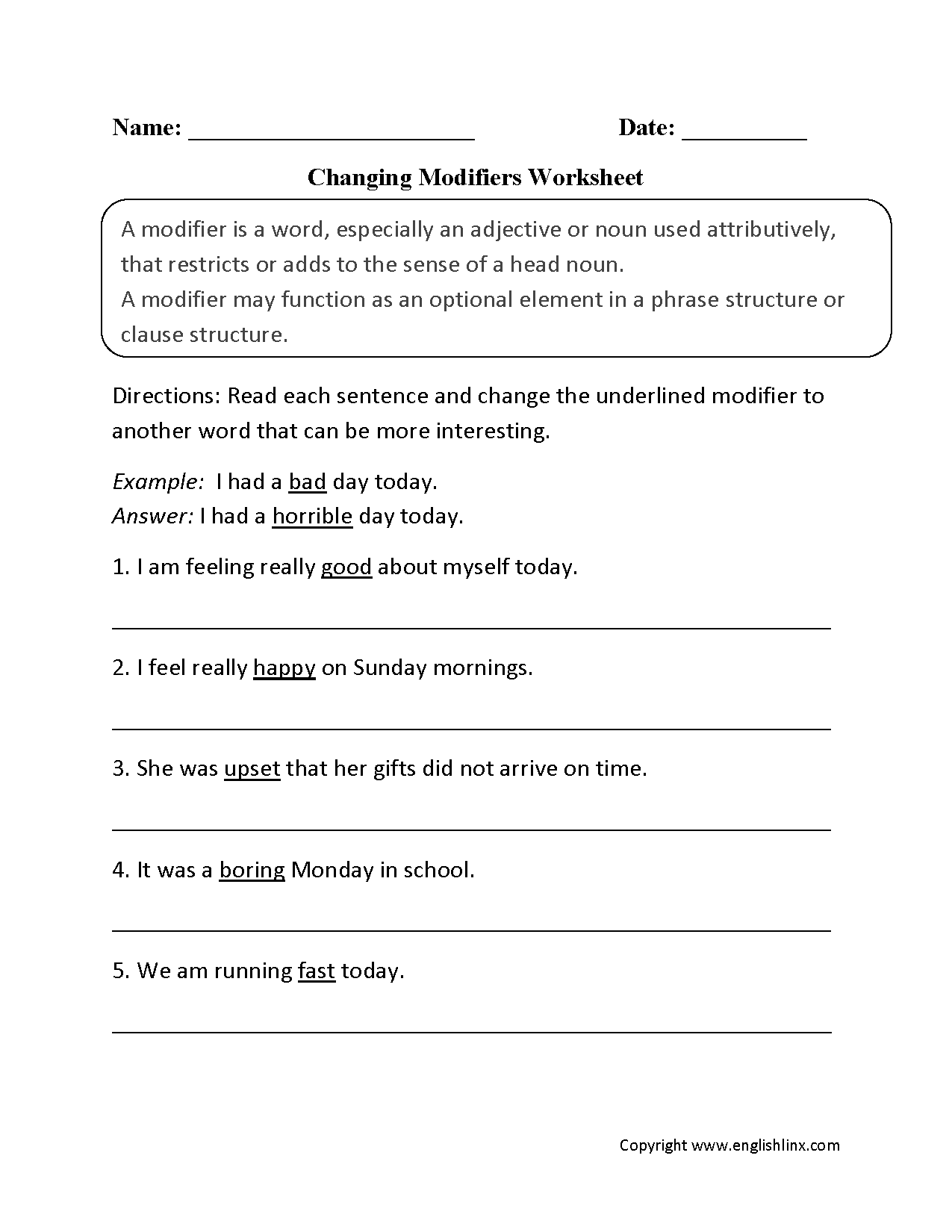 Word Usage Worksheets Using Modifiers Worksheets Word Usage Worksheets Using Modifiers Worksheets