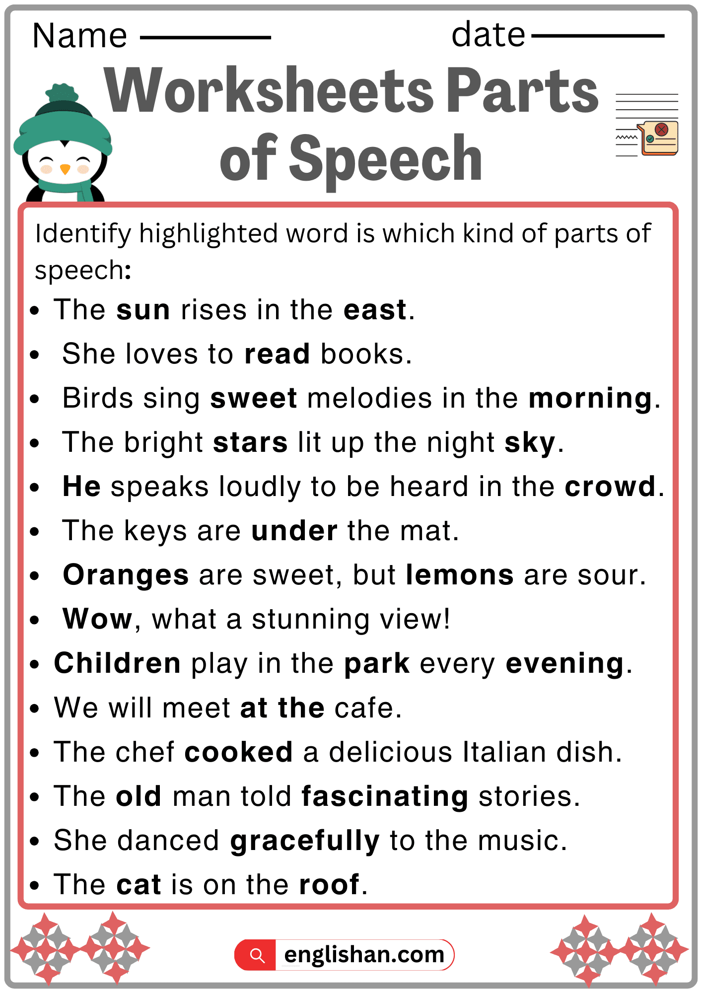 Worksheet Parts Of Speech Use Parts Of Speech In Sentences