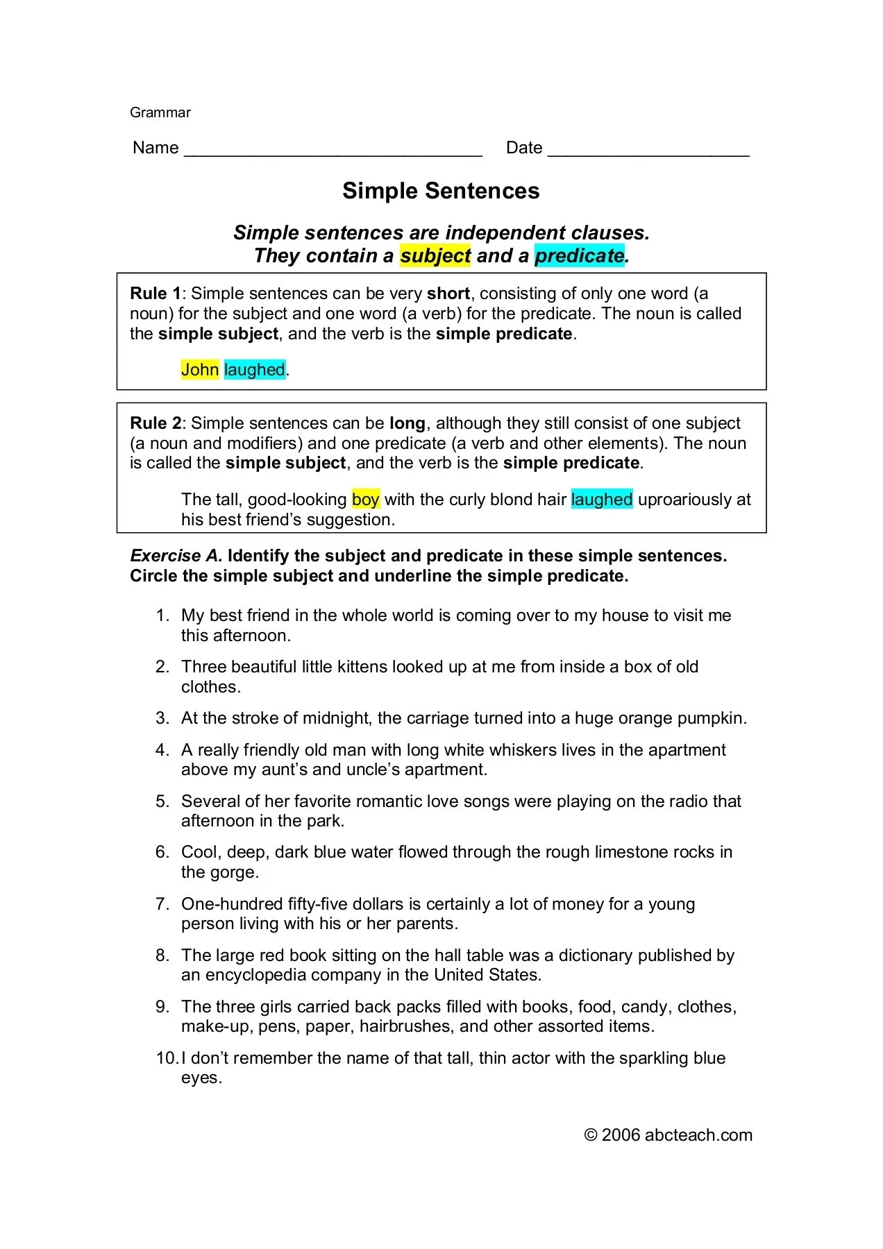Grammar Simple Sentences Worksheets Grammar Simple Sentences Worksheets